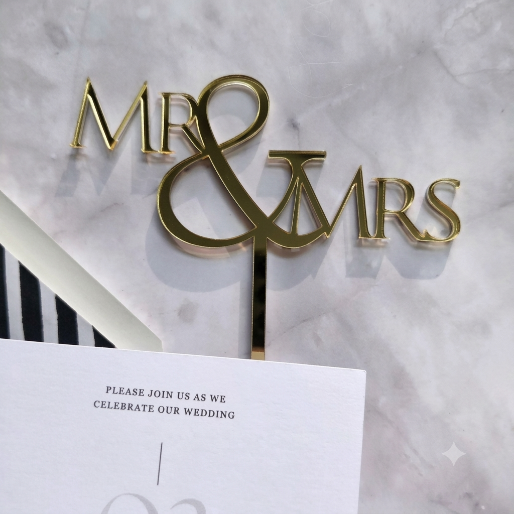 Custom Mirror Acrylic Wedding Cake Topper & Monogram Charm Set
