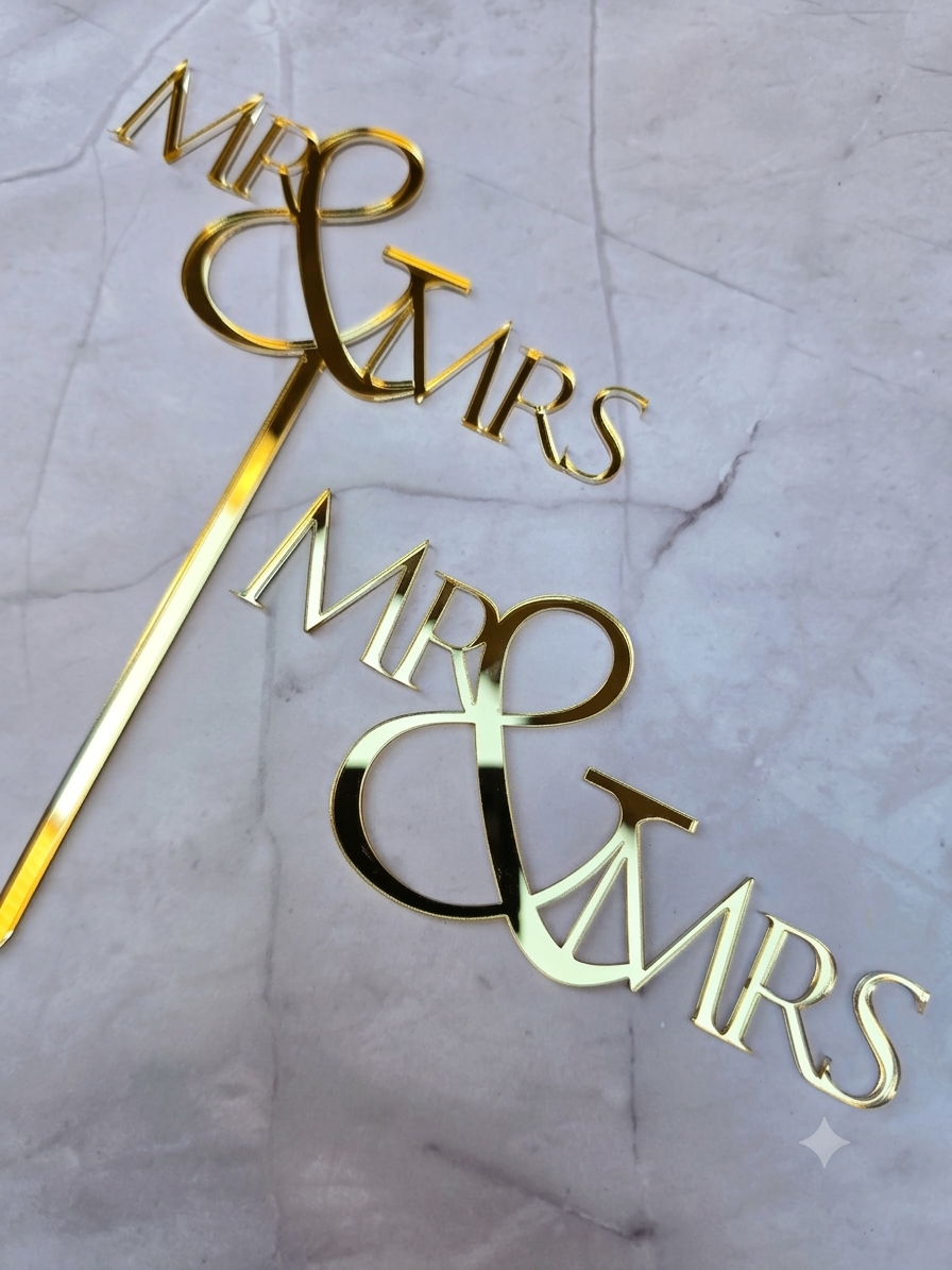 Custom Mirror Acrylic Wedding Cake Topper & Monogram Charm Set