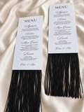 Luxury Custom Menu Cards with Black Fringe Trim