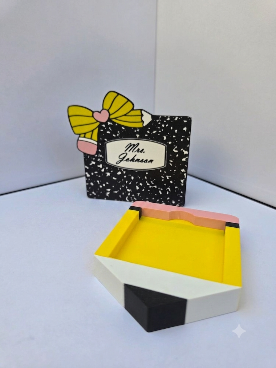 Personalized Teacher Gift | | Custom Teacher Desk Organizer | Back to School Gift | Composition Book & Pencil Pad Holder